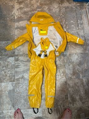 Helly Hansen Yellow Kids Waterproof Rain Jacket & Bib Pants Set